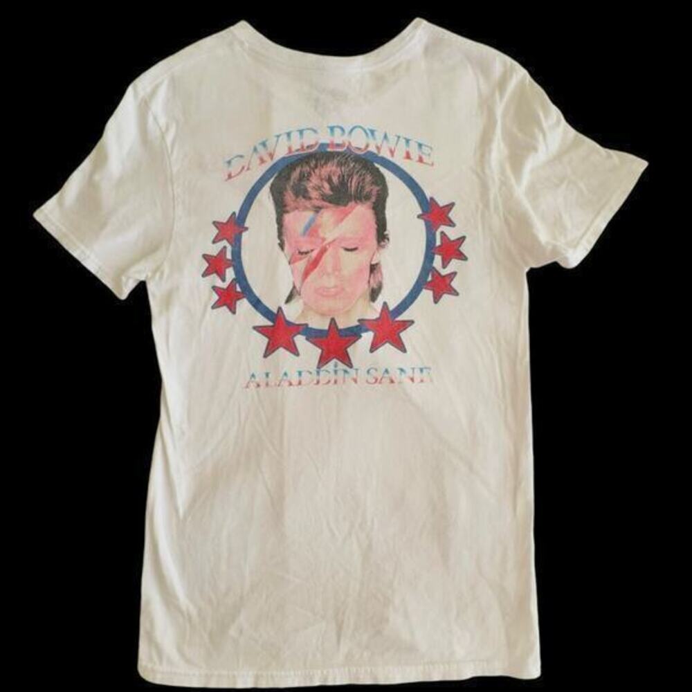 Rare Bowie 75 Aladdin Sane Double Sided Women’s T-Shirt Official Lightning Bolt